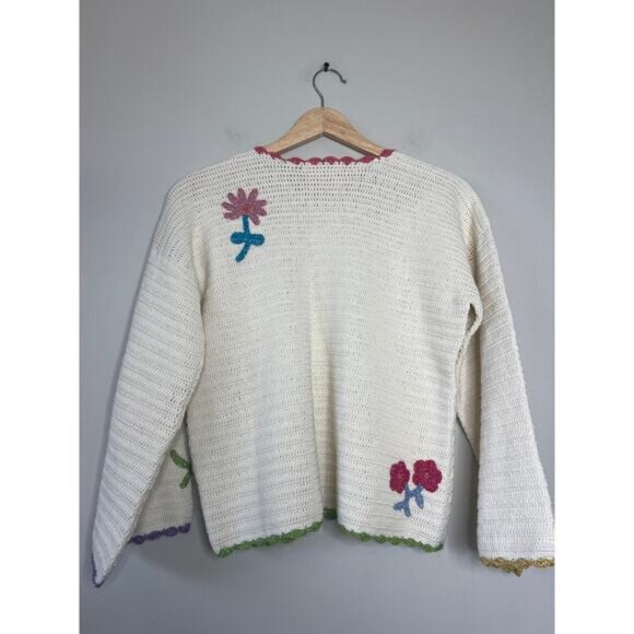 NWT Rose Carmine Sweater Bloom Scalloped Crochet Embroidered Top Cream Size: 2 - Picture 6 of 7